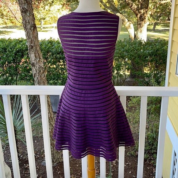 Parker Mesh Stripe Fit and Flare Purple Dress - Picture 4 of 8